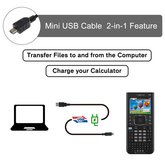 Charger and Data Cable for Texas Instruments TI-84 Plus CE Graphing Calculators, TI 84 Plus C Silver Edition, TI-Nspire CX, TI-Nspire CX CAS, Power Supply Adapter with Mini USB and Micro USB Cable