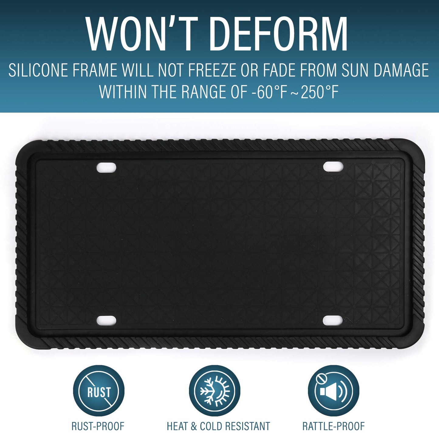 LotFancy Silicone License Plate Holder, 2PCS License Plate Frames with Mounting Accessories, Universal American Car Plate Cover, Black, Rust-Proof, Weather-Proof and Rattle-Proof