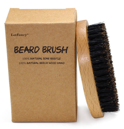 Beard & Mustache Brush for Men by LotFancy - 100% Natural Boar Bristle Beard Brush, for Styling, Grooming, Shaping, Distributing Wax