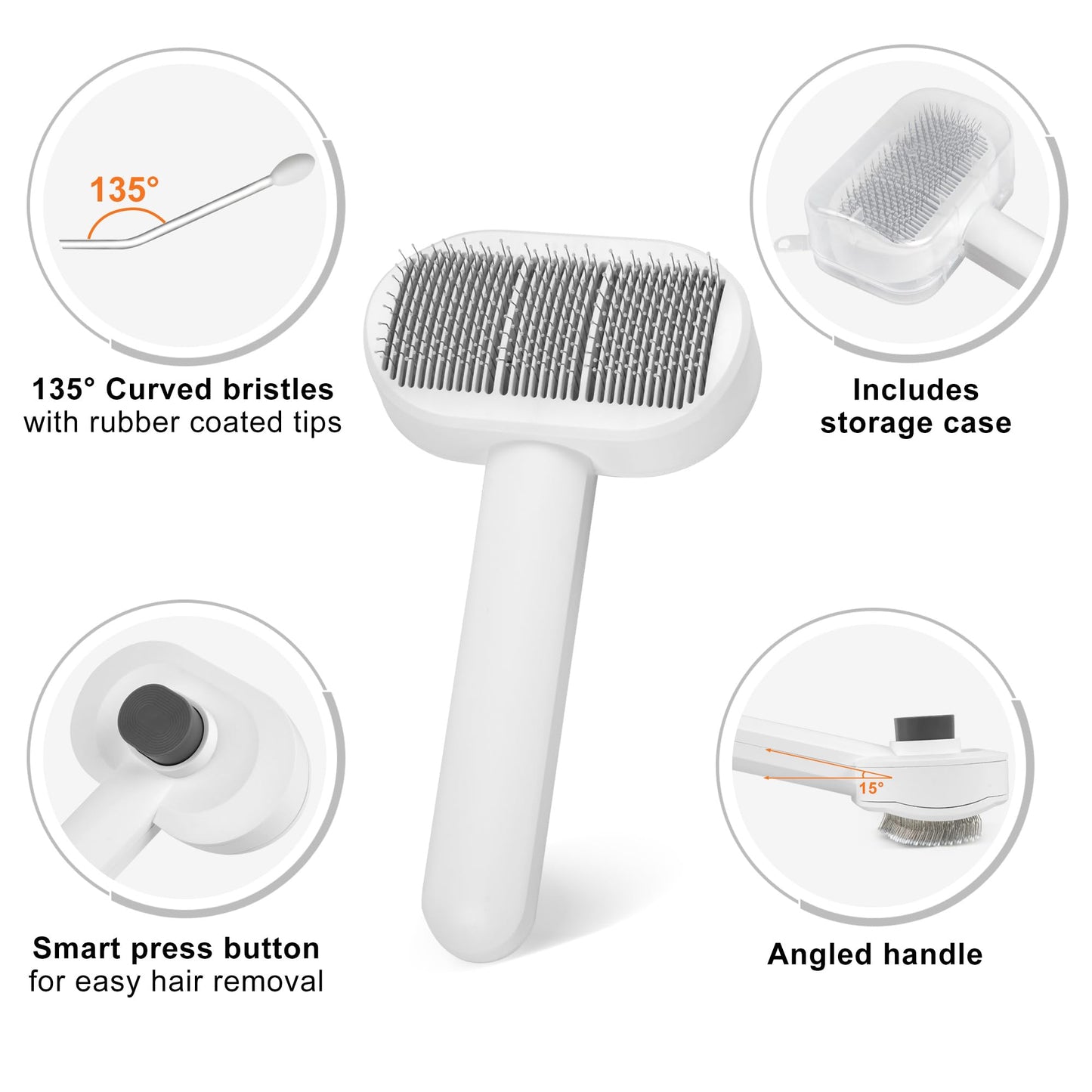 Prime Pets Cat Brush, Self-Cleaning Slicker Brush with Release Button, Cat Grooming Brush for Short or Long Haired Cats, Pet Brush for Kitten Bunny, Pet Hair Removal Tool PMT