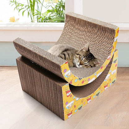 Prime Pets Cat Scratcher Cardboard Lounge, Removable Cat Scratching Couch with Catnip and Ball Toys, Reversible Corrugated Cat Scratch Board Sofa Bed for Cats Kitty Kitten