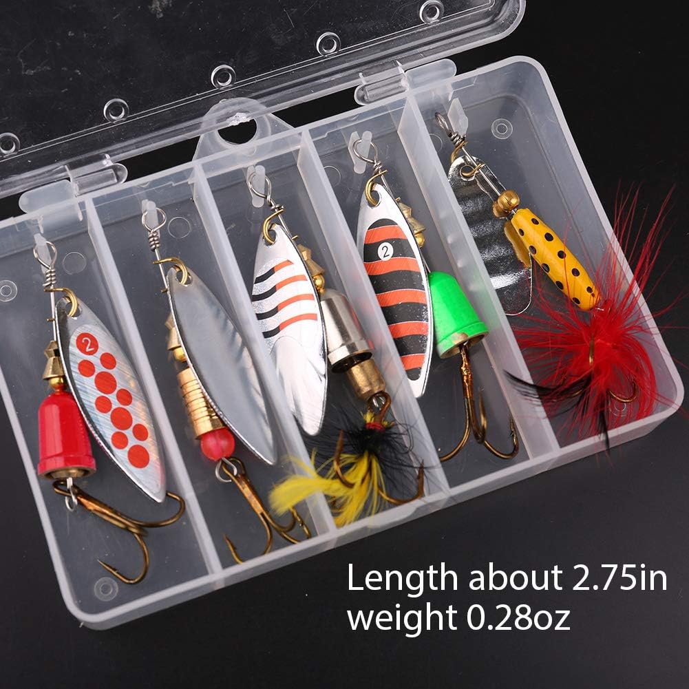 LotFancy Spinnerbaits Fishing Lures with 2 Portable Tackle Boxes - Hard Metal Spinner Baits Kit for Bass Trout Salmon Walleye, Pack of 10