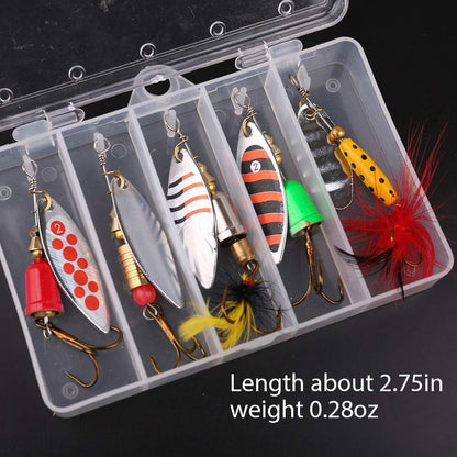 LotFancy Spinnerbaits Fishing Lures with 2 Portable Tackle Boxes - Hard Metal Spinner Baits Kit for Bass Trout Salmon Walleye, Pack of 10