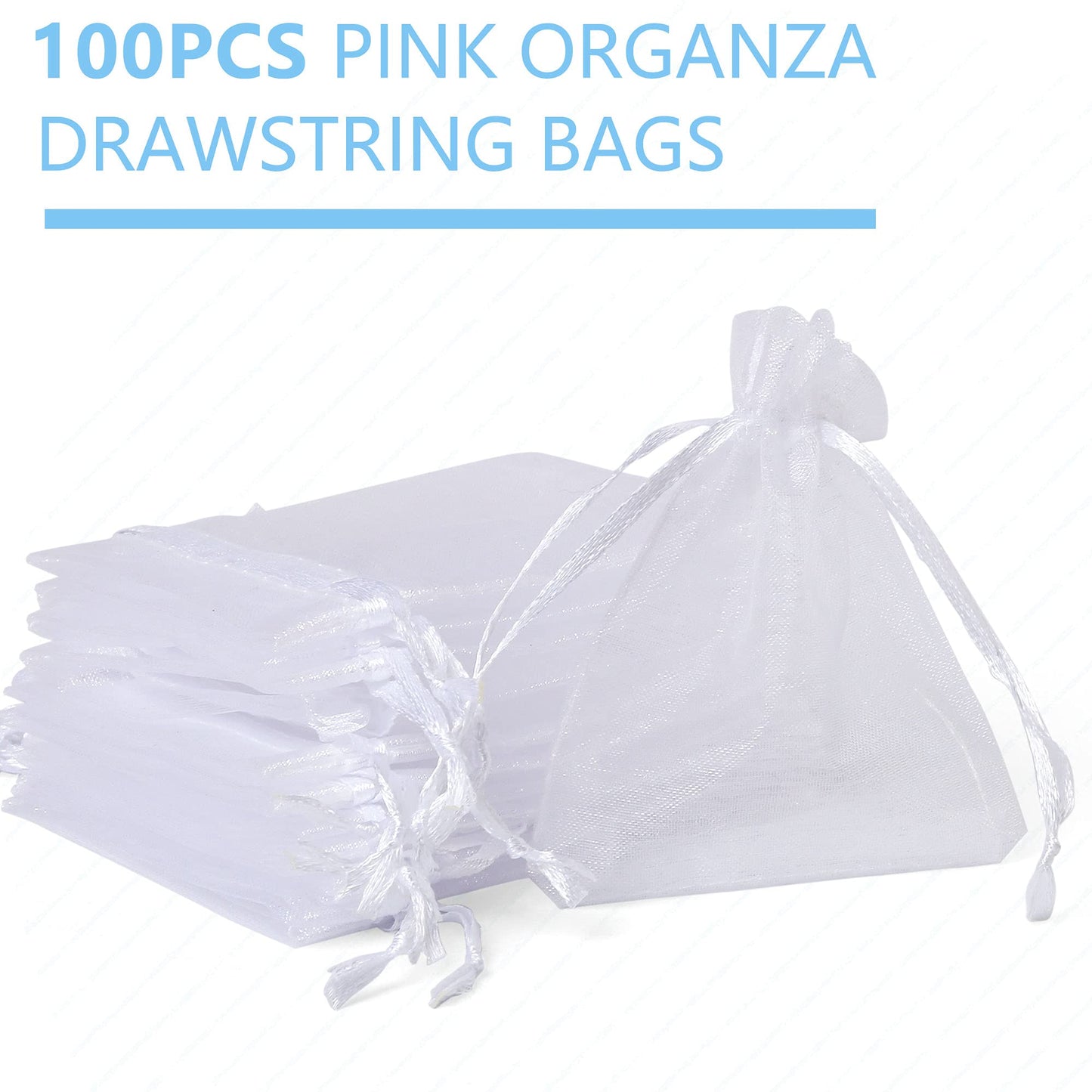 LotFancy 50Pcs 8x12 Large Organza Bags, Sheer Mesh Drawstring Gift Bags for Party Wedding Favor, Candy Toys Makeup Pouches, White