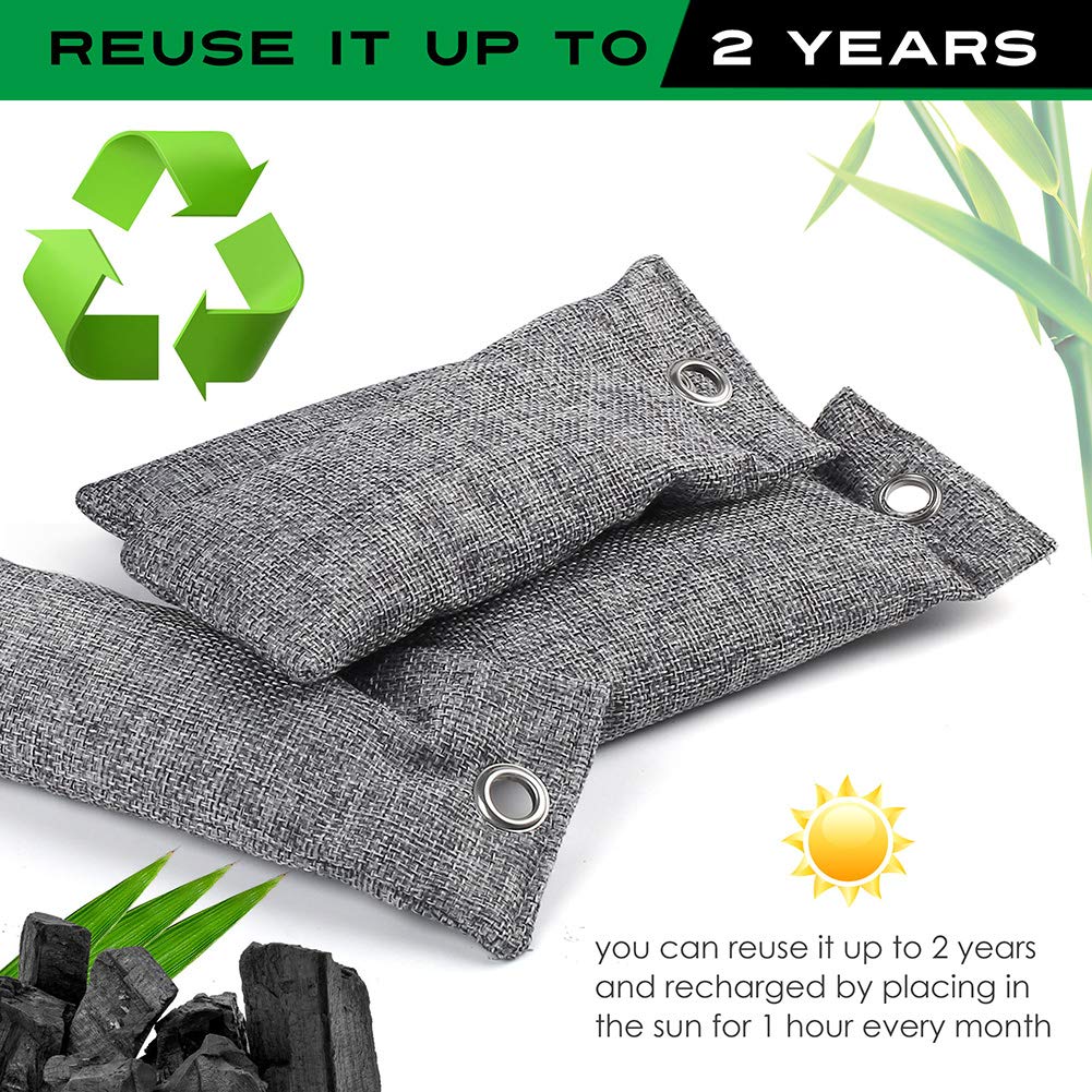 12 Pack Bamboo Charcoal Air Purifying Bags, Activated Charcoal Odor Absorber, Shoe Deodorizer Bags, Odor Eliminator for Gym Bag, Car, Pet, Closet