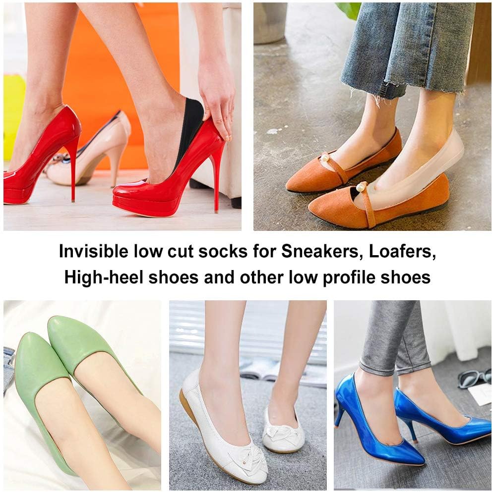 5 Pairs Women No Show Socks Nylon Ultra Thin Size 6-10 US, Low Cut Liner Socks for Heels, Loafers, Flats, Boat Shoes, Non-Slip Invisible Hidden Socks