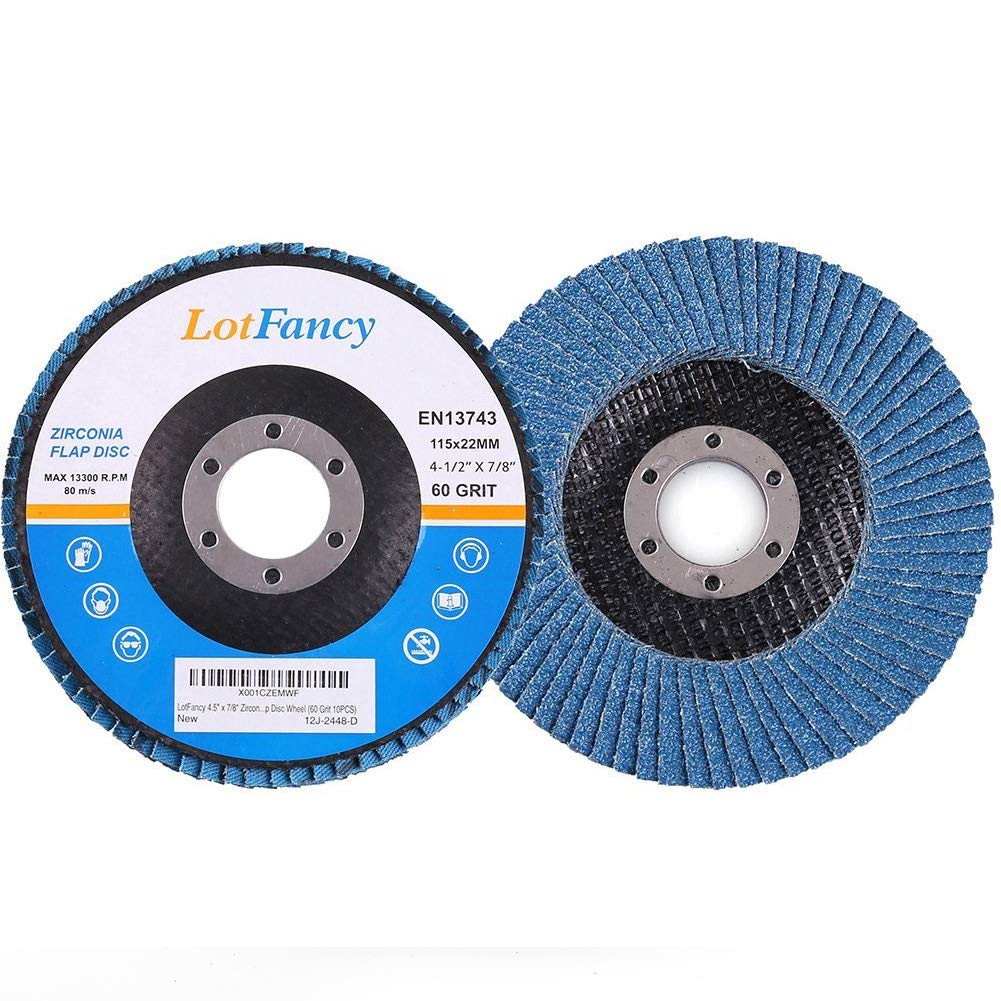 LotFancy 4.5 Inch Flap Discs, 10PCS 60 Grit Grinding Wheels Sanding Discs, Zirconia Alumina Abrasive, T27