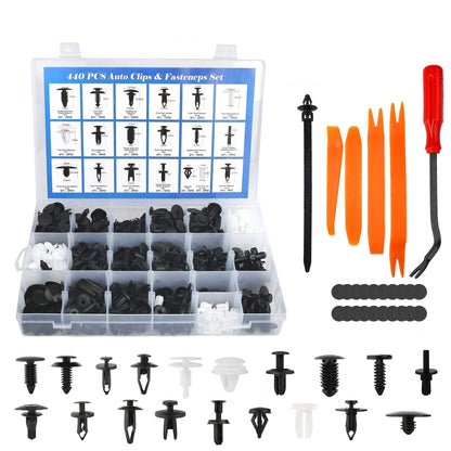 LotFancy Car Retainer Clips & Fastener Remover, 440PCS 19 Most Popular Sizes Push Fasteners Kit for Door Panel & Trim, Bumper & Fender Shield Retainer for GM Ford Toyota Honda & Many More