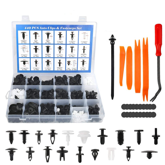 LotFancy Car Retainer Clips & Fastener Remover, 440PCS 19 Most Popular Sizes Push Fasteners Kit for Door Panel & Trim, Bumper & Fender Shield Retainer for GM Ford Toyota Honda & Many More