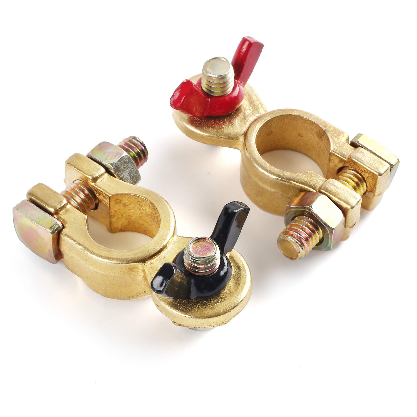 LotFancy Brass Battery Terminal Connectors with Wing Nut, 2Pcs Positive & Negative Marine Battery Terminal Clamps for Boat Car Truck Van RV, Corrosion Resistant, Max Current 300A