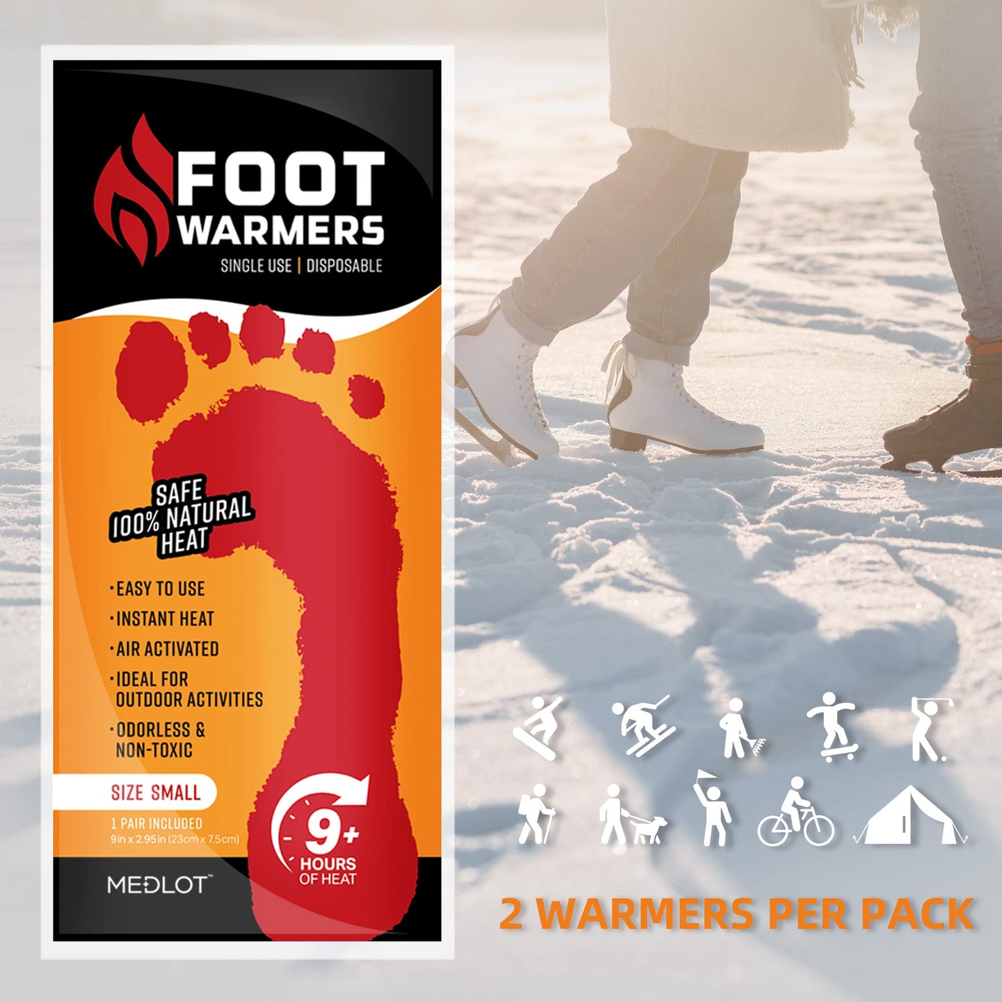 MEDLOT Heated Insoles Foot Warmer, 20 Pairs, Long Lasting Disposable Boot Shoe Warmer for Men and Women