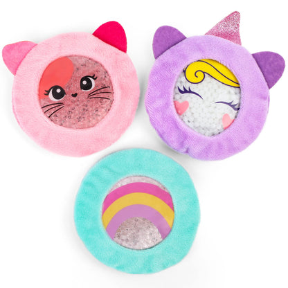 LotFancy Kids Ice Packs for Boo Boos, 3 Pack, Reusable Hot Cold Packs with Cute Plush Sleeves, Small Round Gel Beads Pads for Injuries, Headache, Wisdom Teeth, Pain Relief, 4.75” PMT