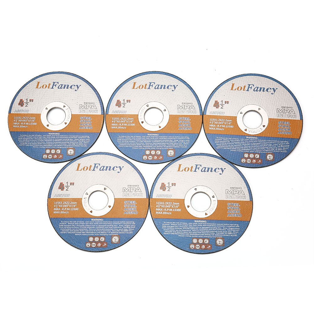 Cutting Wheels 4.5-Inch by 0.045-Inch Cut off Wheels by LotFancy - Metal and Stainless Steel Cutting Disc, 7/8" Arbor, Pack of 5