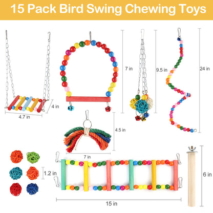 Prime Pets Bird Parakeet Toys, Bird Cage Swing Toys, 13 Pack, Colorful Hanging Bell Hammock Climbing Ladder Toys for Cockatiel, Conure, Finches, Mynah, Love Birds (Copy)