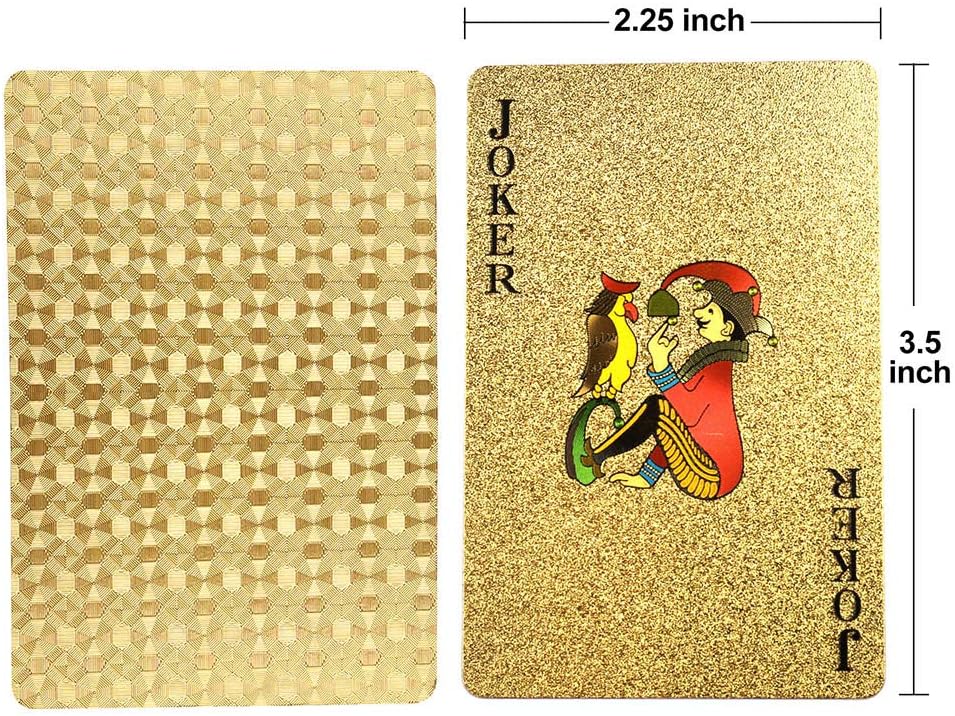 24K Gold Foil Playing Cards, 2 Decks of Cards with Boxes, Waterproof Plastic, Bridge Size Standard Index, for Cards Games, Magic Props