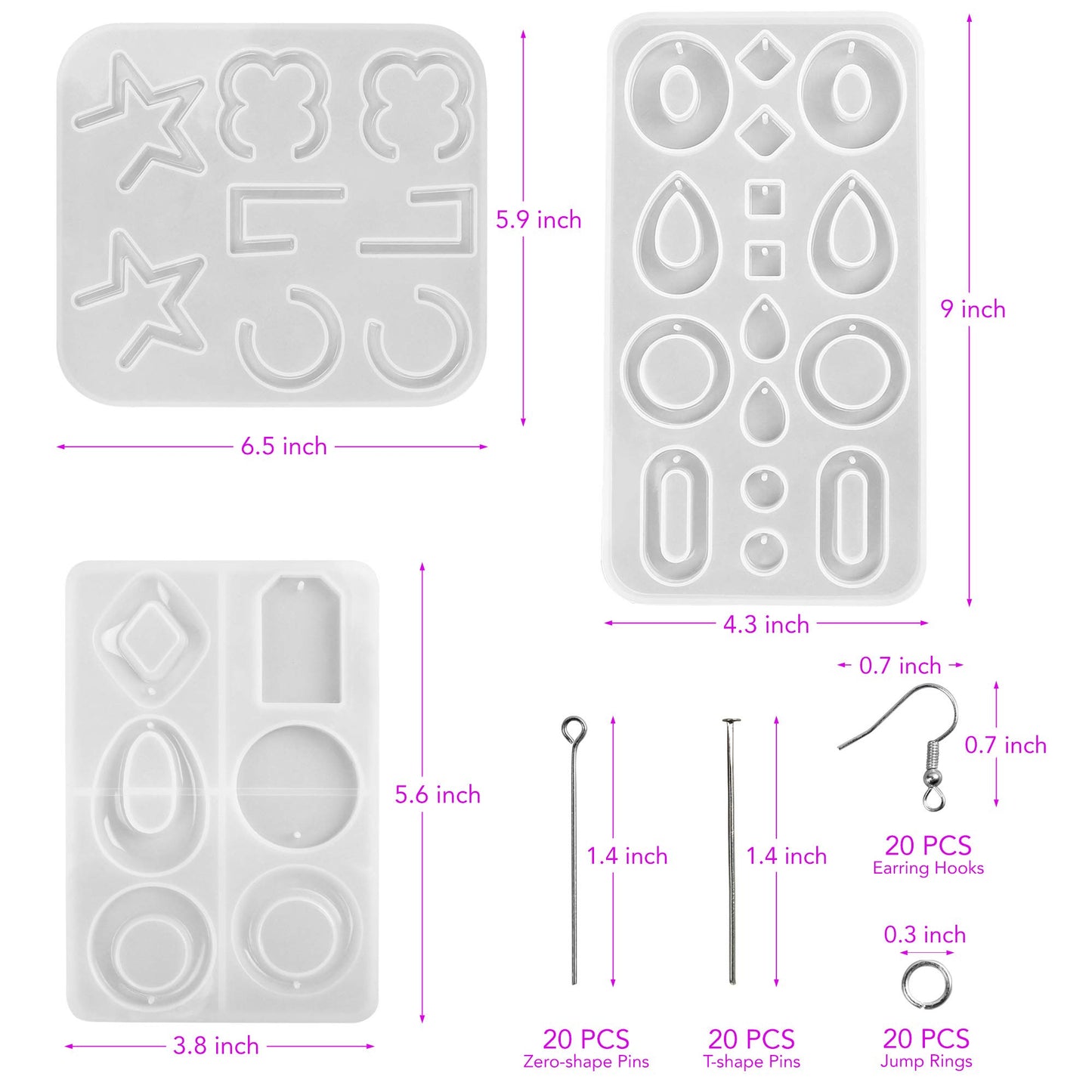 LotFancy Earrings Resin Molds, Epoxy Resin Jewelry Making Kit, DIY Drop Dangle Pendant Silicone Molds for Resin Casting, with Earring Hooks, Jump Rings, Head/Eye Pins