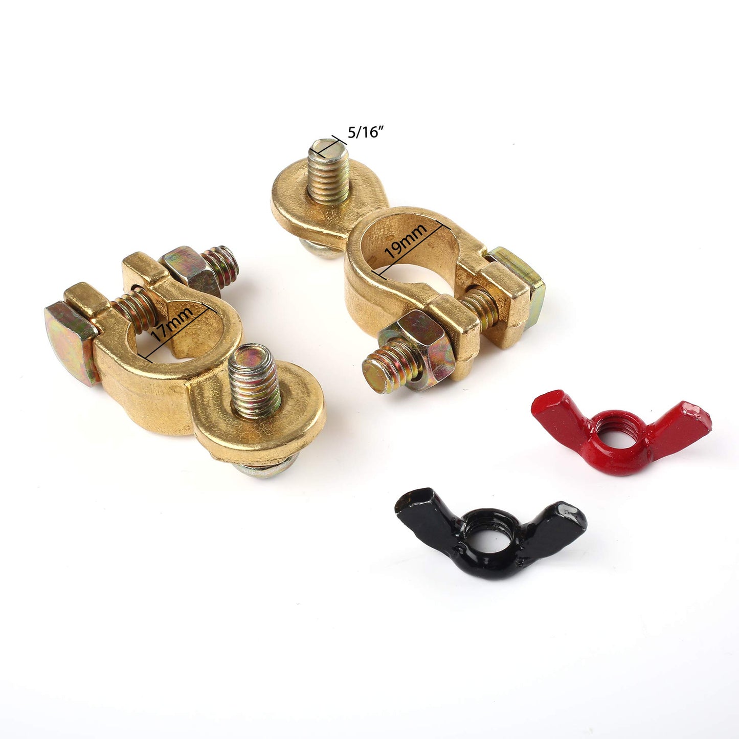 LotFancy Brass Battery Terminal Connectors with Wing Nut, 2Pcs Positive & Negative Marine Battery Terminal Clamps for Boat Car Truck Van RV, Corrosion Resistant, Max Current 300A