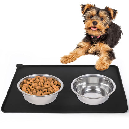 Silicone Cat Dog Food Mat, L (18.5" x 11.8"), Waterproof Pet Feeding Mat with Lips, Non-Slip Dog Bowls Mat for Food and Water, Pet Placemat for Small Medium Pets