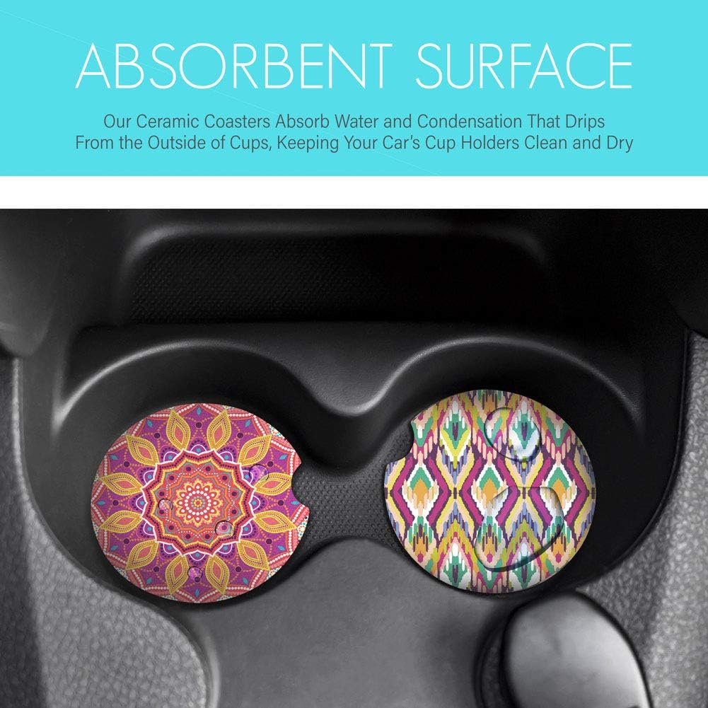 LotFancy Car Coasters Ceramic Absorbent, 2.56 inch Car Cup Holder Coasters for Women Men