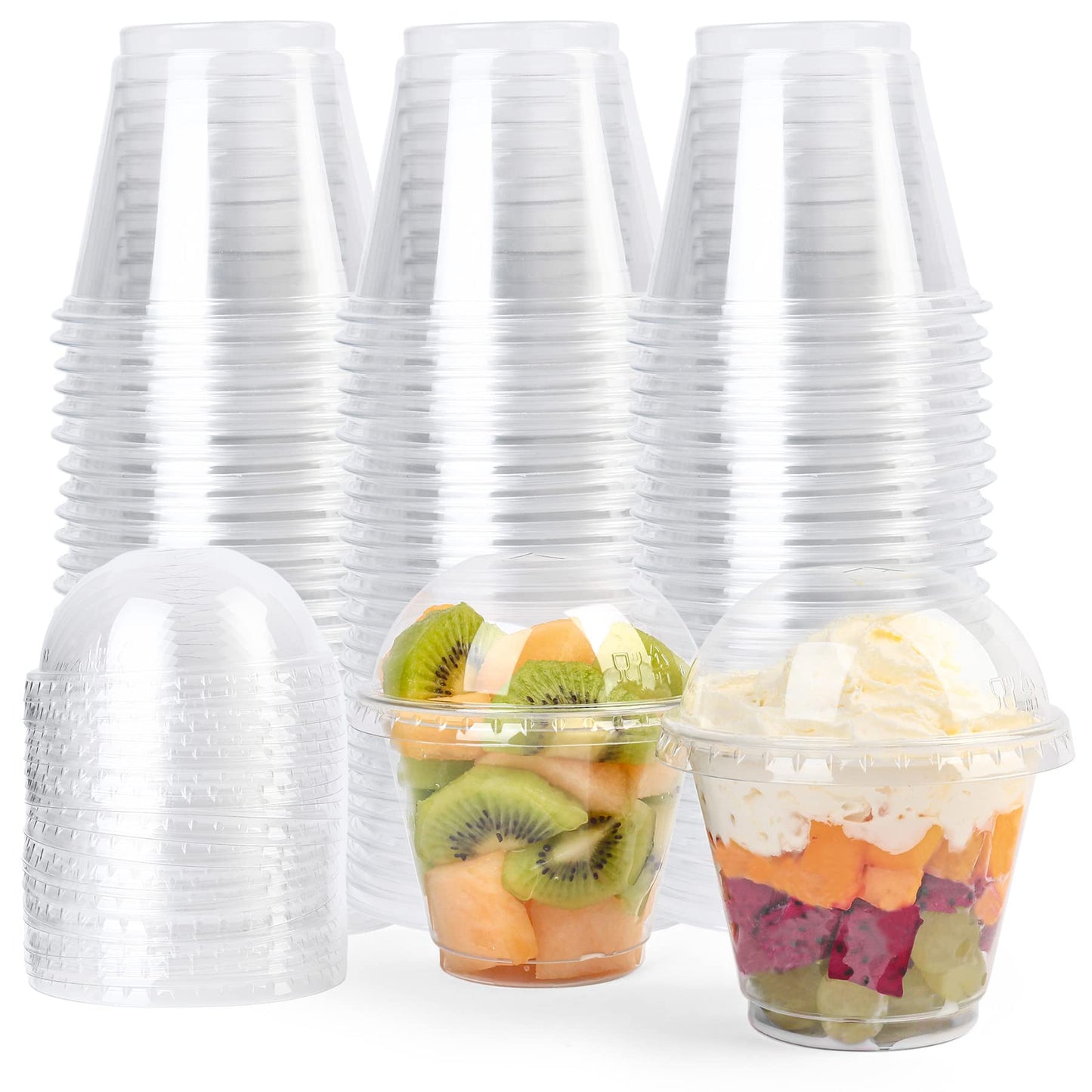 LotFancy Clear Plastic Cups with Dome Lids, 9 oz - 50 Pack, PET Dessert Cups, Cold Party Cups for Ice Cream, Cupcake, Fruit, Parfait, Snakes, Sundae, Yogurt