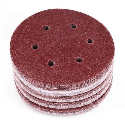 LotFancy 6" 6-Hole Sanding Discs Sandpaper Hook and Loop Pads 40/60/80/100/120/180/240/320/400/800/1000/1500/2000 Assorted Grits