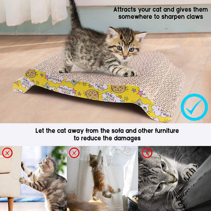 Cat Scratcher Cardboard with Catnip, Pack of 2 Recycle Corrugated Cat Scratching Board, Reversible Replacement Pad Lounge, Cute Wave Design