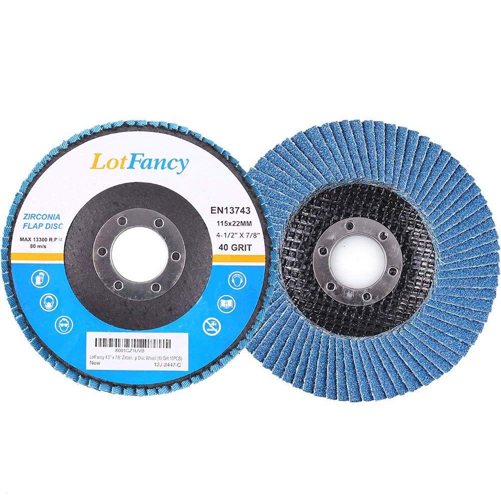 LotFancy 40 Grit Flap Discs - 10PCS 4.5” Sanding Grinding Wheels, Zirconia Alumina Abrasive, Type 27