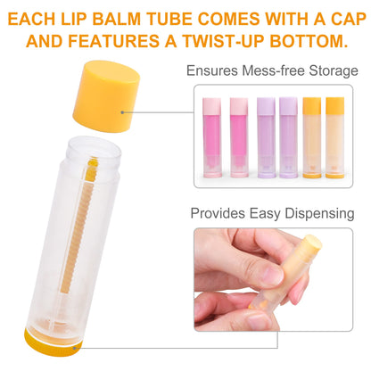 LotFancy 60 Lip Balm tubes Empty, 5.5ml (3/16 Oz) Lip Balm Container Tubes with White Caps, BPA Free & Leak Free, Refillable