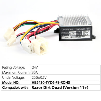 LotFancy 24V Control Module for Razor Dirt Quad Version11+, With 5 Connectors, 6 Pins Throttle, Part Number: W25143069015, Model: HB2430-TYD6-FS-ROHS