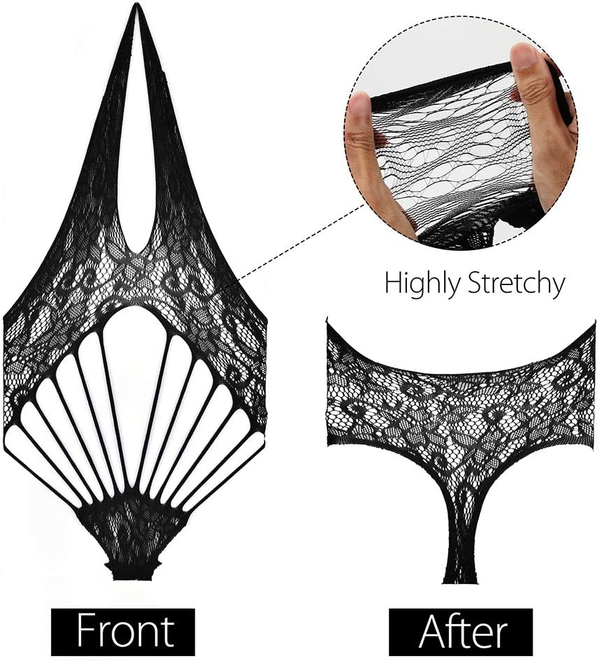 LotFancy Teddy Lingerie for Women, Lace One-Piece Honeymoon Lingerie, Stretchy for Plus Size, Deep V Halter, Black Women Bodysuit