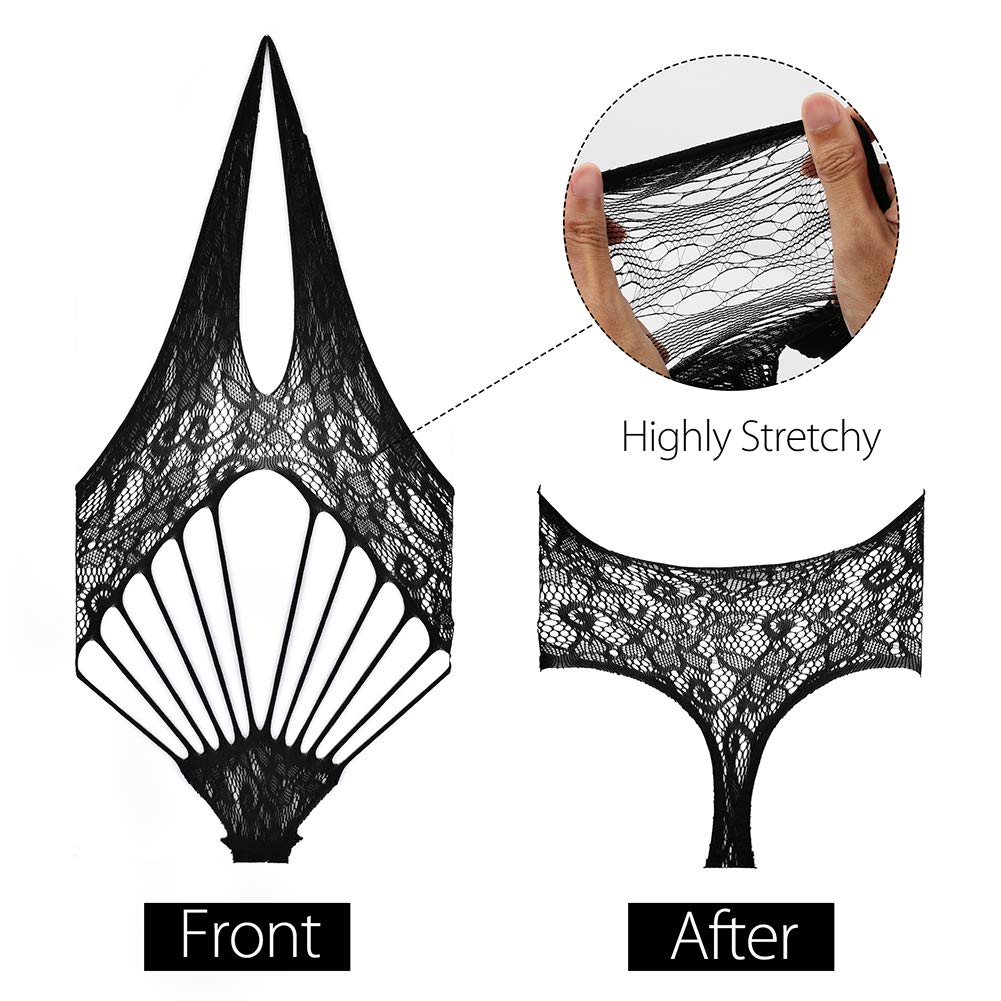 LotFancy Teddy Lingerie for Women, Lace One-Piece Honeymoon Lingerie, Stretchy for Plus Size, Deep V Halter, Black Women Bodysuit