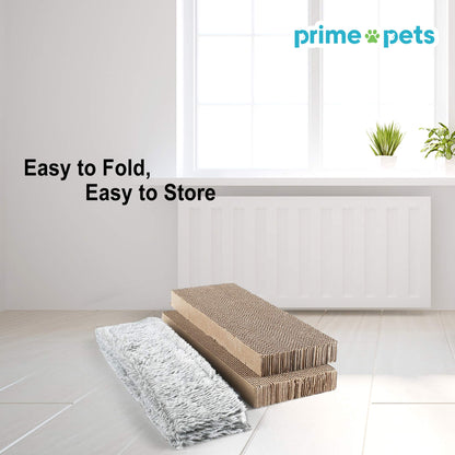 Prime Pets Cat Scratcher Lounge with 2 Removable Cat Scratch Cardboard, Reversible Cat Scratching Pad Box Bed, 2 in 1, Corrugated Board, Catnip Included