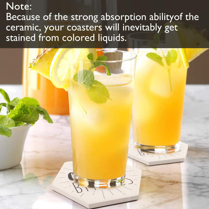 LotFancy Funny Coasters for Drinks Absorbent with Holder, 6PCS Ceramic Coasters with Cork Base