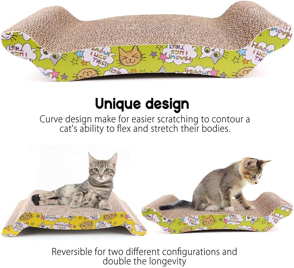 Prime Pets Cat Scratching Board, 2 Pack Cat Scratcher Cardboard, Cat Scratch Pad for Indoor Cats, Cat Scratcher Couch Lounge Sofa Bed, Reversible Corrugated, Catnip Included