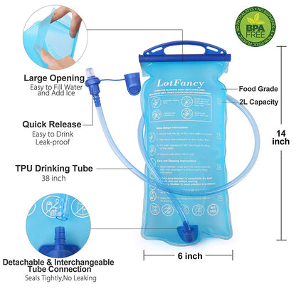 LotFancy Hydration Backpack with 2L Bladder (BPA Free), Leakproof Camel Backpack for Running Cycling Hiking Climbing Race Festival Skiing Walking, Water Hydration Pack for Women Men Kids