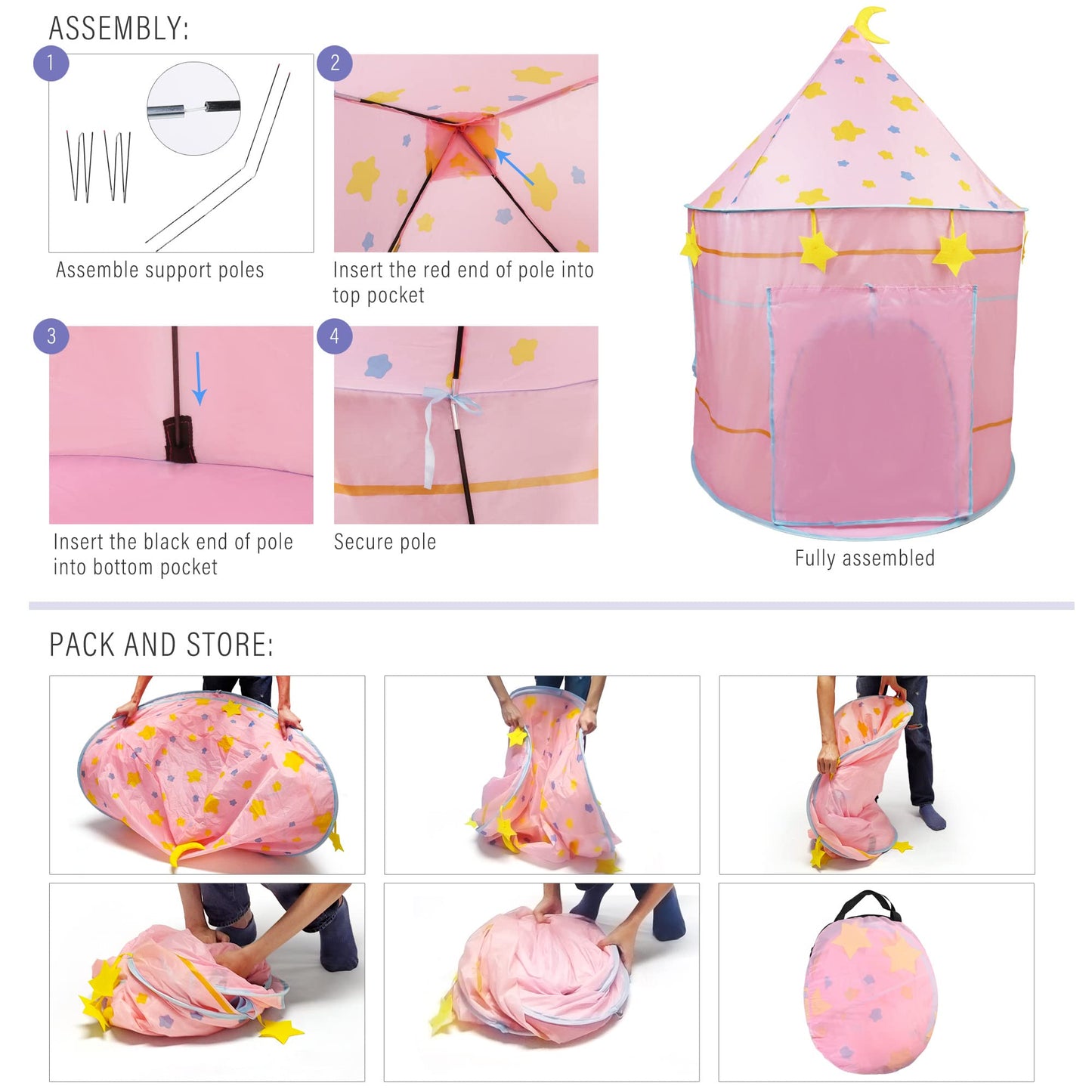 LotFancy Play Tent with Star Lights and Storage Carrying Bag, Pop Up Play Tent House for Kids Toddlers, Indoor and Outdoor Use, Foldable, Portable