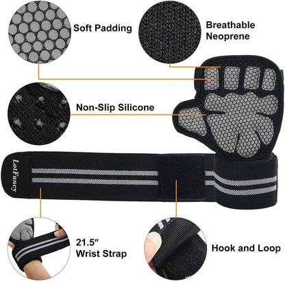 LotFancy Workout Gloves for Women Men, 1 Pair Ventilated Weight Lifting Gloves with Wrist Support Wraps, Anti-Slip Gym Gloves for Pull Ups, Deadlifting, Cross
