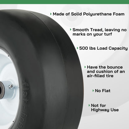 LotFancy 13x5.00-6 Flat Free Tire and Wheel, 3/4" & 5/8" Bushing, 3.25"-3.75”-4.25”-4.75” Centered Hub, Smooth Tread Front Solid Tire for Zero Turn Mowers