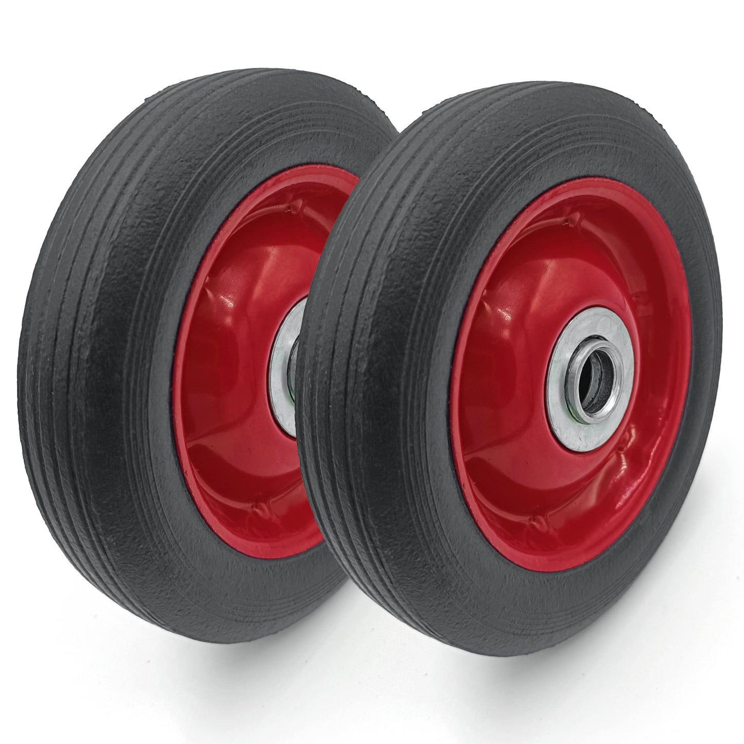 LotFancy 2 Pack 6” x 1.5” Flat Free Hand Truck Wheels, 6 inch Solid Wheels for Dolly Lawnmower, 5/8 in Bore Hole, Max 132 lbs Load Capacity