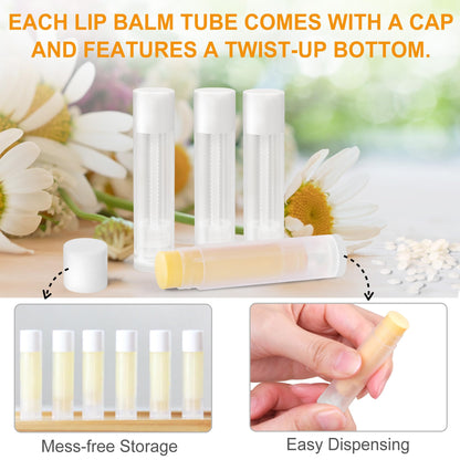 LotFancy 60 Lip Balm tubes Empty, 5.5ml (3/16 Oz) Lip Balm Container Tubes with White Caps, BPA Free & Leak Free, Refillable