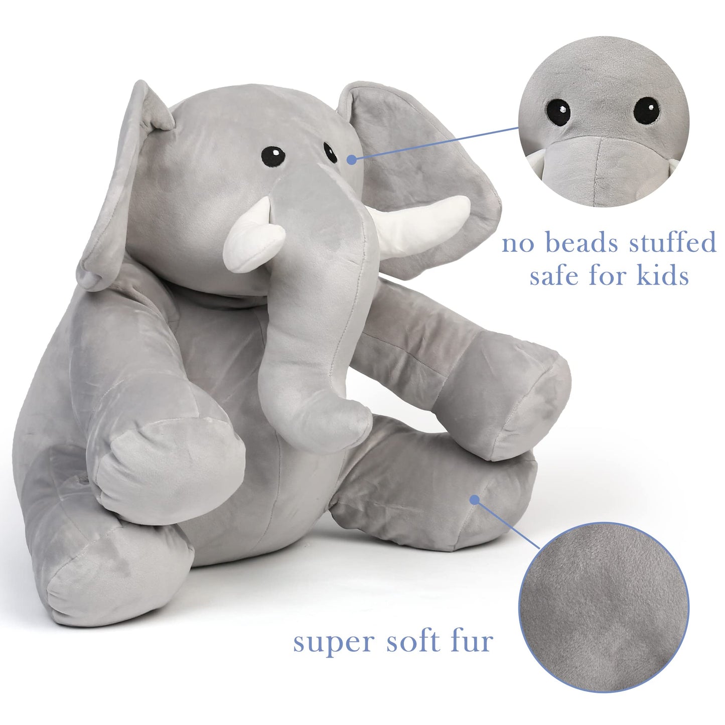 BenBen Elephant Stuffed Animals, 18’’ Stuffed Elephant Plush Toy, Soft Plushies for Kids, Easter Decorations, Grey