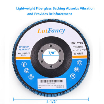 LotFancy 4.5 Inch Flap Discs, 10PCS 60 Grit Grinding Wheels Sanding Discs, Zirconia Alumina Abrasive, T27