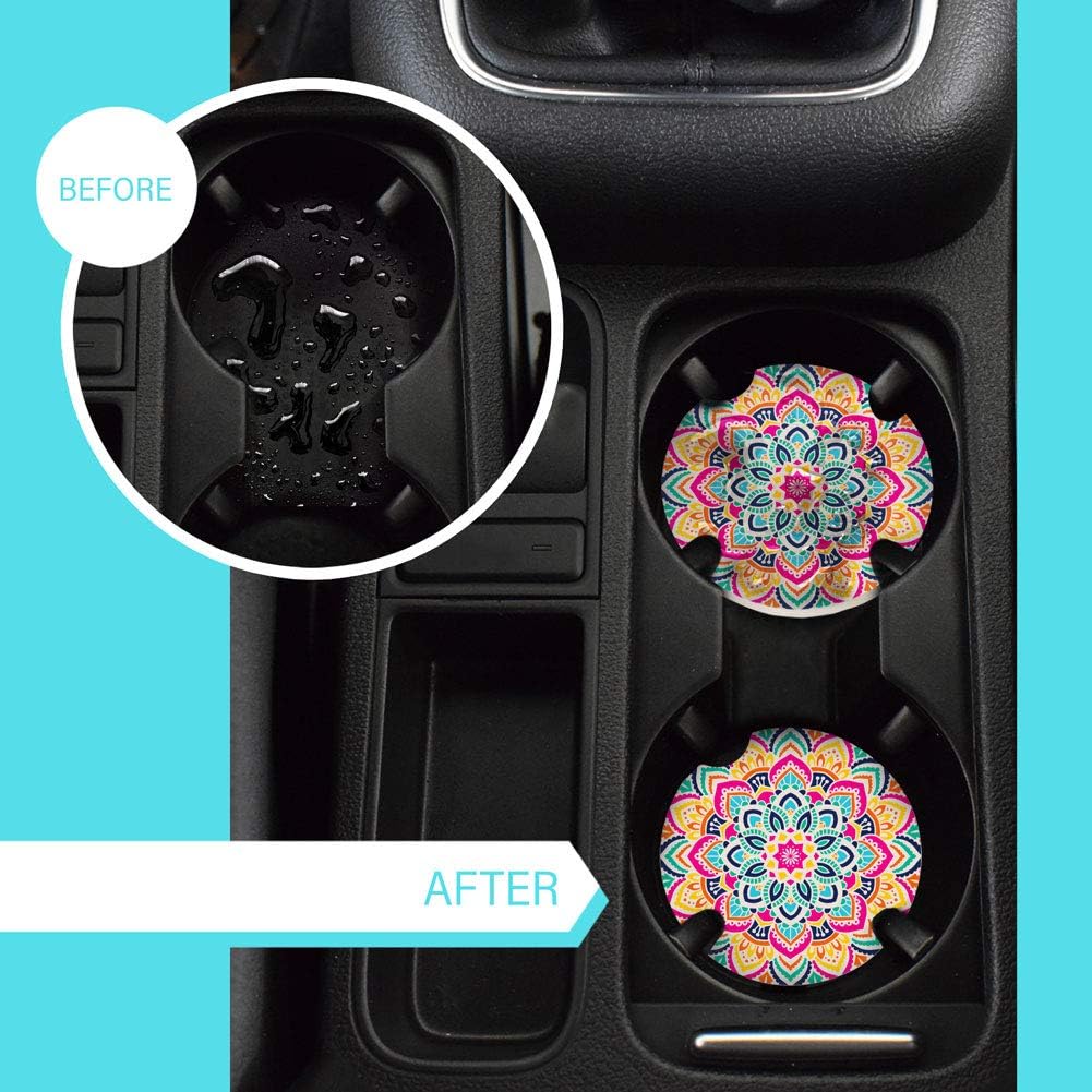 LotFancy Car Coasters Ceramic Absorbent, 2.56 inch Car Cup Holder Coasters for Women Men