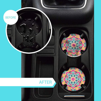 LotFancy Car Coasters Ceramic Absorbent, 2.56 inch Car Cup Holder Coasters for Women Men