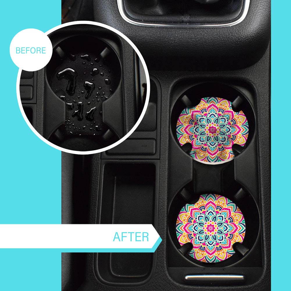 LotFancy Car Coasters Ceramic Absorbent, 2.56 inch Car Cup Holder Coasters for Women Men