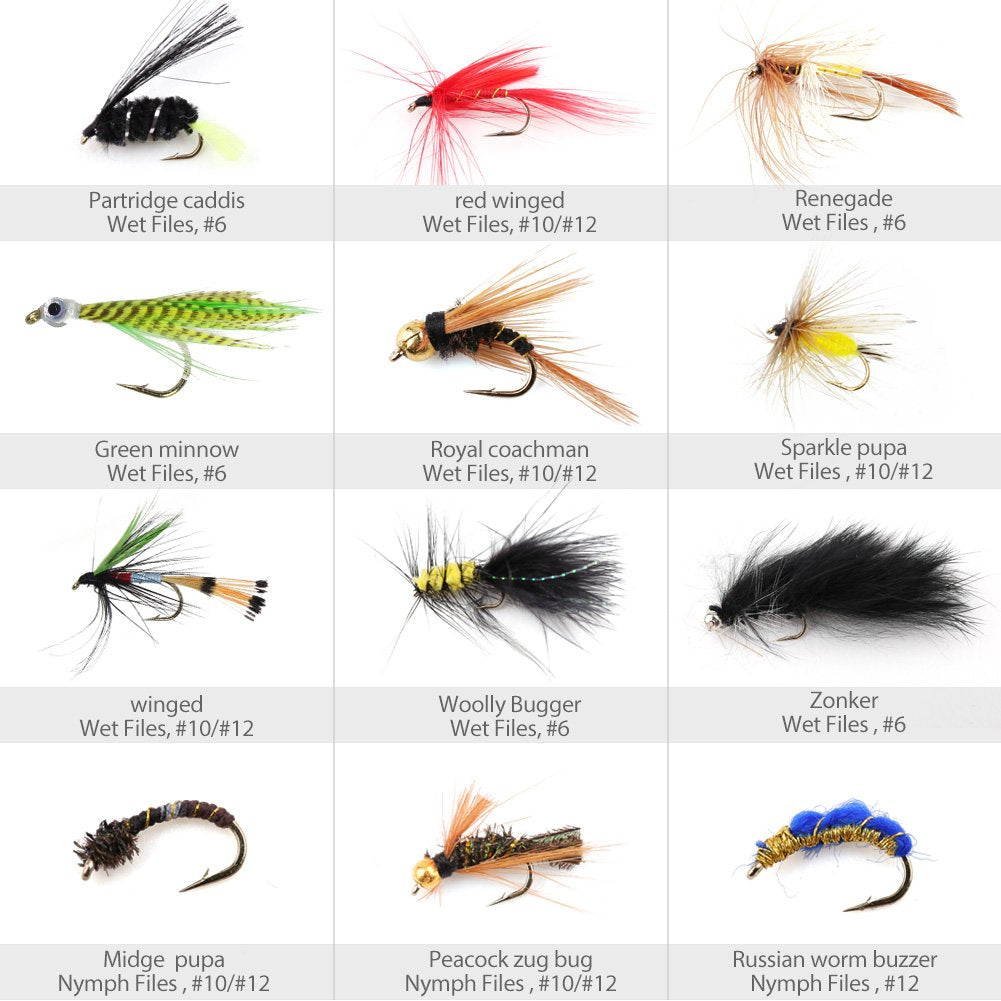 LotFancy Fly Fishing Lures Kit with Tackle Box, Dry/Wet Flies,Nymph Flies, Wooly Bugger Flies, Streamers, Emergers, Caddis Fly Assortment for Trout Bass Salmon