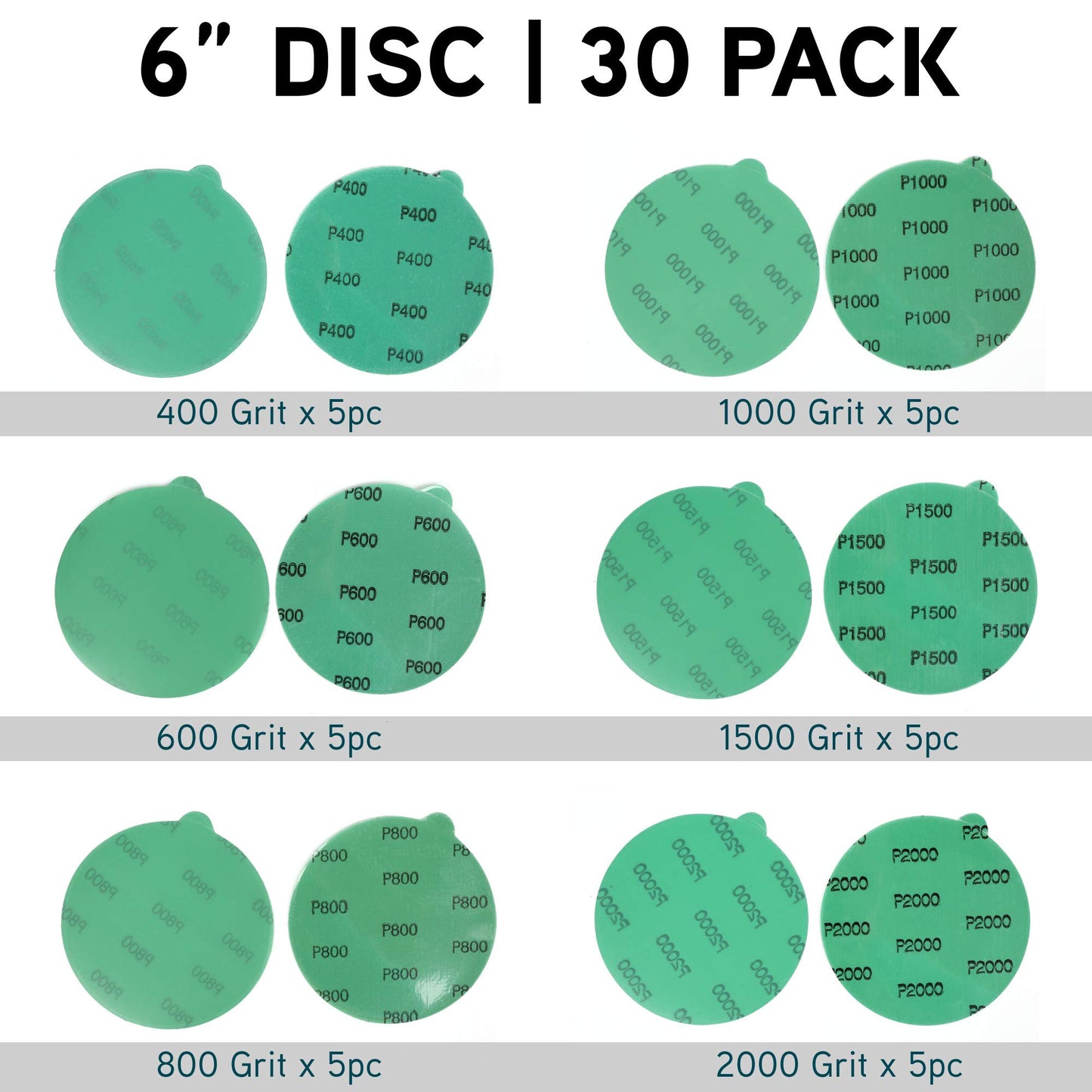 LotFancy 6-Inch PSA Sanding Discs with Tabs, Assorted Grit Wet Dry Green Film Backed Sandpaper Disc Assortment for Wood Car, Random Orbital Sander Round Sand Paper