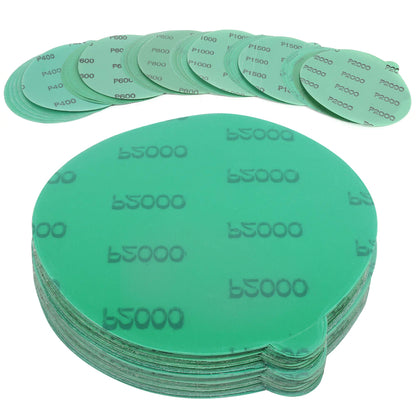 LotFancy 6-Inch PSA Sanding Discs with Tabs, Assorted Grit Wet Dry Green Film Backed Sandpaper Disc Assortment for Wood Car, Random Orbital Sander Round Sand Paper