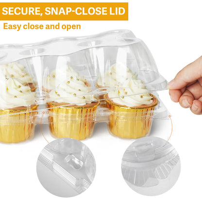 LotFancy Cupcake Containers 6 Count, 40 Pack, Half Dozen Clear Cupcake Boxes, Plastic Muffin Holders with Detachable Tall Dome Lid, Disposable Cupcake Carriers, BPA Free, Standard Size