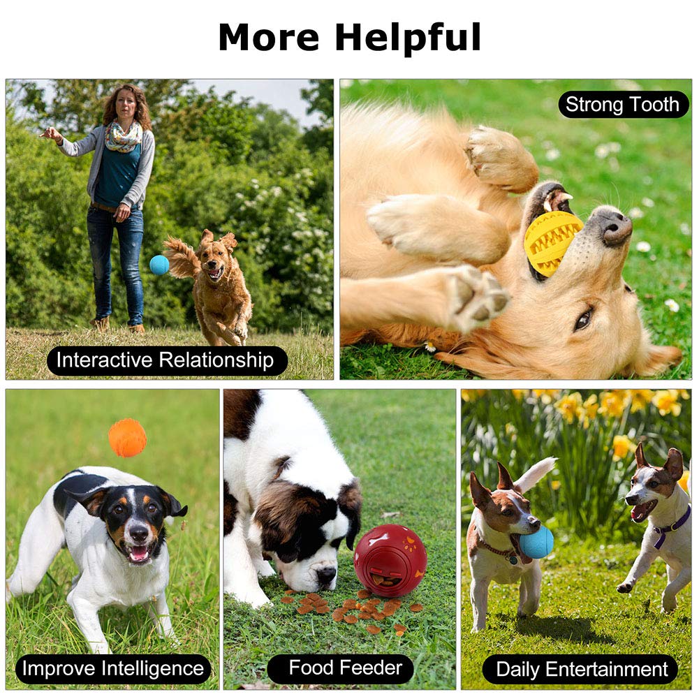 Prime Pets 4 Pack IQ Treat Ball, Fun Interactive Food Dispensing Dog Toys, Non-Toxic Natural Rubber Dog Puzzle Chew Toys, for Tooth Cleaning, Chewing, Playing